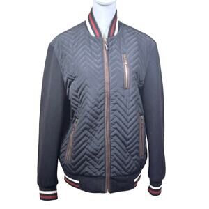 Barabas quilted chevron bomber jacket, black, sporty luxe, streetwear, layering